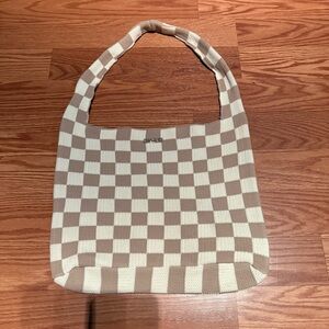 Kopari Cream and Tan Checkered Shoulder Bag